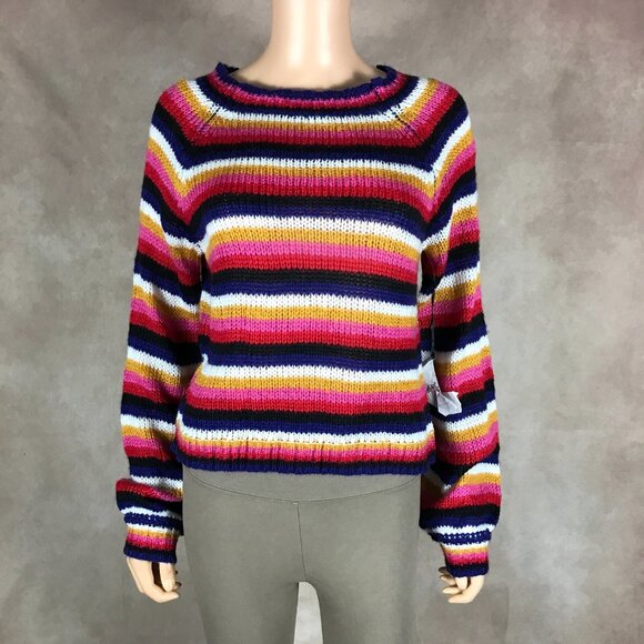 Crave Fame Multi Color Striped Fluffy Sweater NWT Medium - Picture 1 of 7